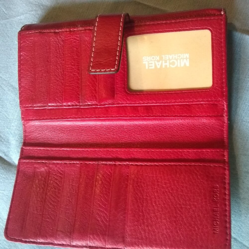 Michael Kors, Brookville Genuine leather, red pebble, bifold wallet, clutch - Picture 2 of 6